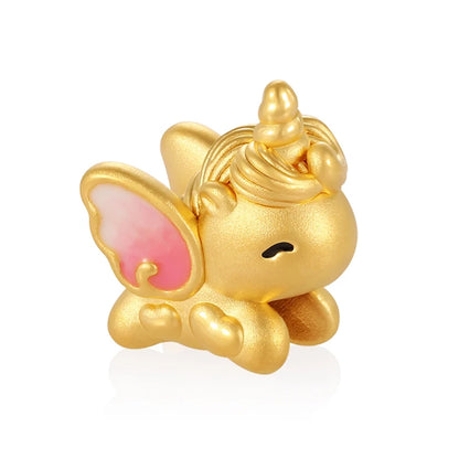 Middle Size Unicorn Beaded Premium 24K Solid Gold Bracelet Accessories Wholesale with 3.0mm Aperture Sandblasted Enamel Finish