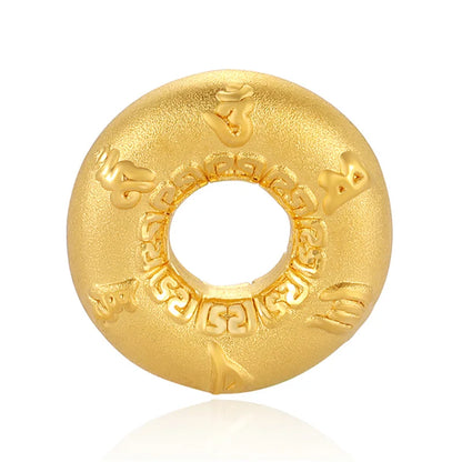 24K Hard Gold Solid Beaded Ring Bracelet with Unique Chinese Style Ancient Text Pattern 1-of-a-kind Jewelry Findings Components