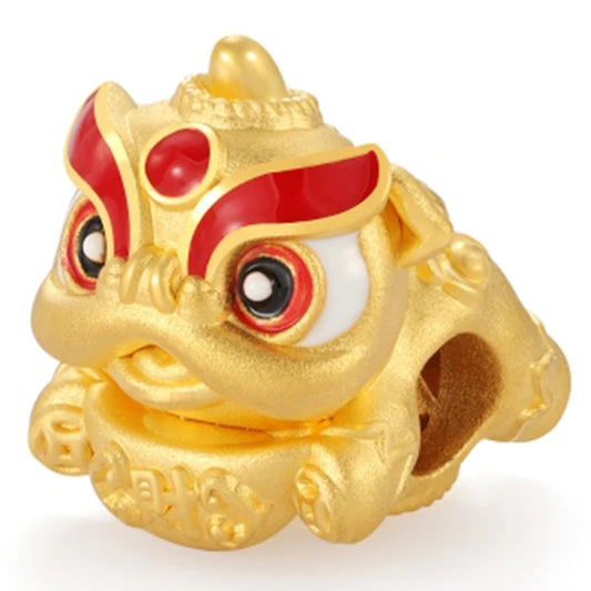 24K Gold Large Size Ingot Lion Beaded DIY Bracelet Wealth Jewelry 1.4g