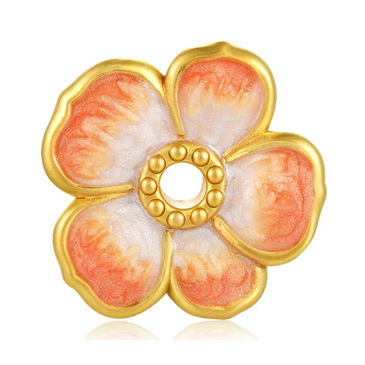 5D Solid Gold Charm Enamel Flower Pendant 0.4g DIY Fine Jewelry Accessories Cute Style for Bracelets