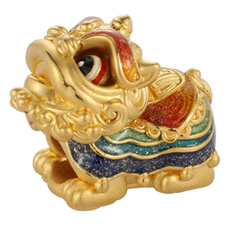 Wholesale round small Chinese lion beaded 24K solid gold luxury jewelry accessories 2.7g beaded