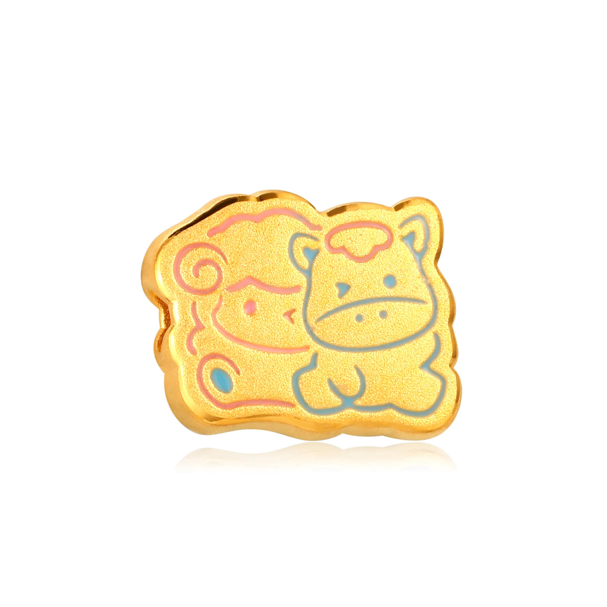 Line Art Liuhe Pair Horse Goat Gold Charm - 0.35g