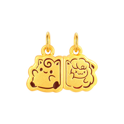 Magnetic Horse & Goat Liuhe Pair Gold Charm - 1.3g