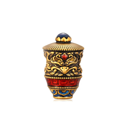 Luxury 24K Solid Gold Classical Beaded Electric Black Craft Golden Winged Bird Rotating Warp Cylindrical Bracelet Carved Golden