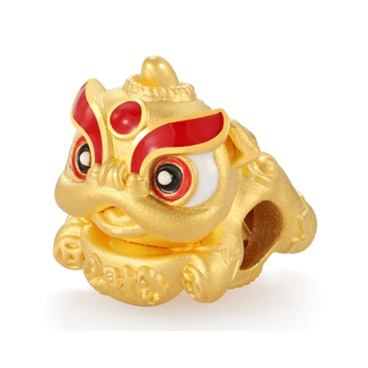 24K Gold Medium Size Ingot Lion Beaded DIY Bracelet Wealth Accessory 0.9g