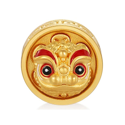 High-end New Design Fashion Chinese Style Pixiu Shape 24K Solid Gold Bracelet Beaded Sandblasted Enamel Finish Lightweight 0.6g