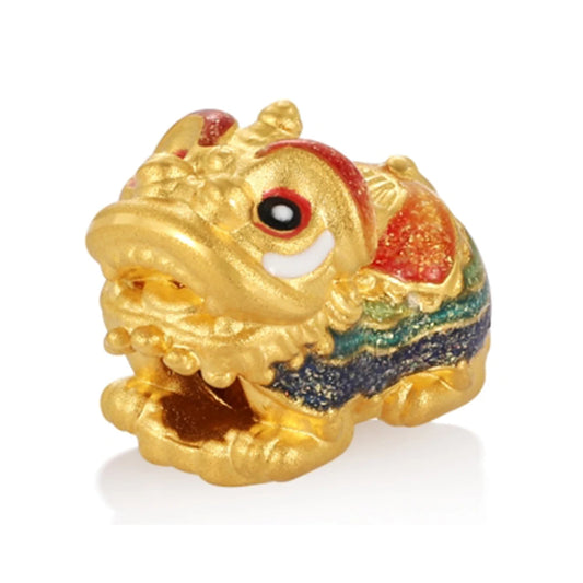 Slightly hard golden blessing lion-shaped beaded for bracelet 0.5g 24K solid gold jewelry accessories beaded