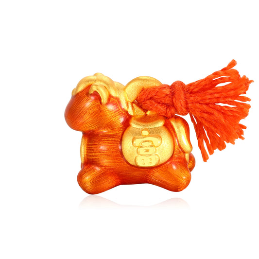 24K Solid Gold Brushed Warm Orange Wealth Tassel Little Horse Charm 0.5g