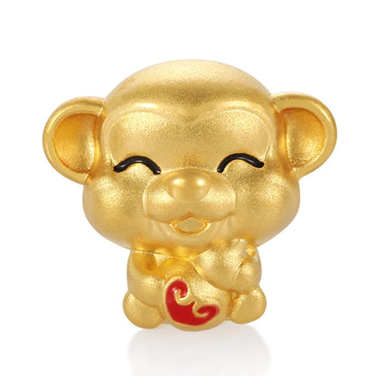 24K Solid Gold Zodiac Series Monkey Shape Amulet Beaded Carved Cute Luxury High-End Bracelet Accessories