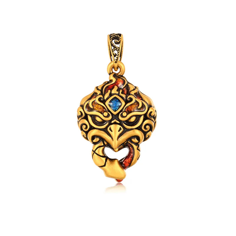 Zodiac culture 24k pure gold hard gold title tail snake gold wing bird-shaped electric black craft pendant