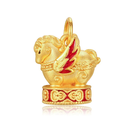24K Gold Zodiac Horse Pendant Bracelet Chinese Birth Sign Jewelry 1.2g