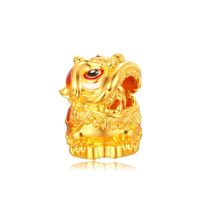 24K Solid Gold Medium Ball Left-Turn Lion Dance Figurine 17.7g