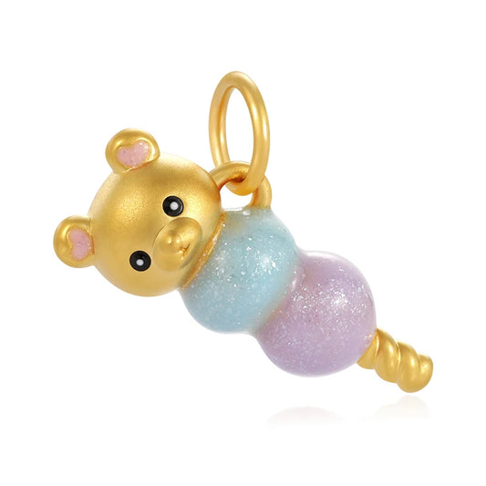 24K Solid Gold Multicolor Cute Rock Sugar Gourd Charm Pendant High-End Necklace Accessories for Daily Wear and Anniversary
