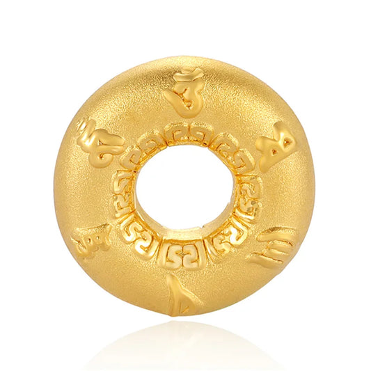 24K Hard Gold Solid Beaded Ring Bracelet with Unique Chinese Style Ancient Text Pattern 1-of-a-kind Jewelry Findings Components