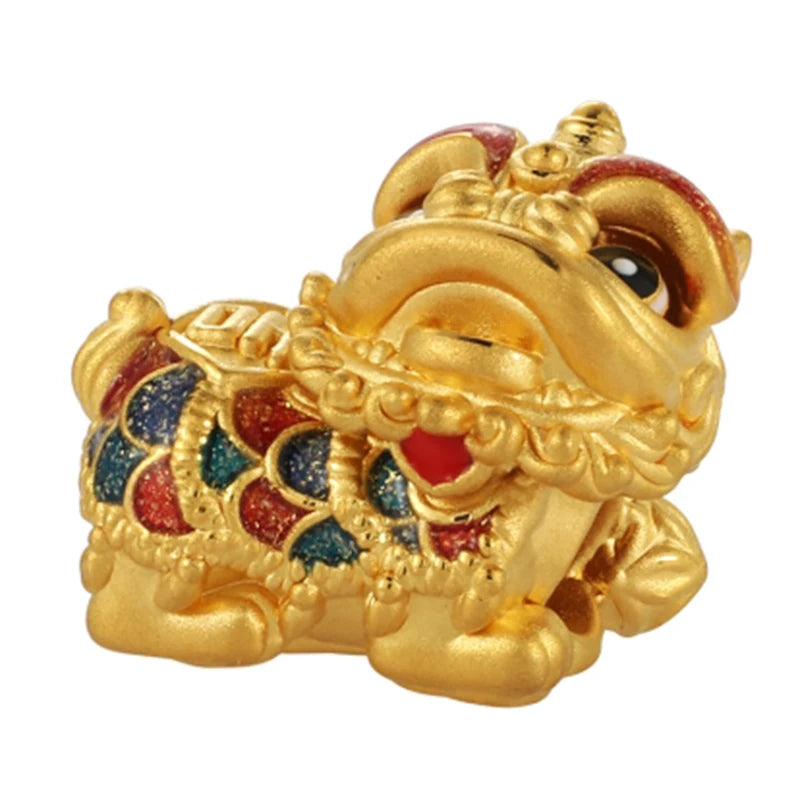 Fortune Lion Beaded Bracelet in 24k Solid Hard Gold High-End Jewelry Accessories