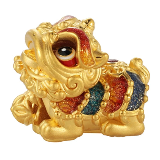 24K Gold Vivid Fortune Lion Beaded DIY Bracelet Auspicious Accessory 2.7g
