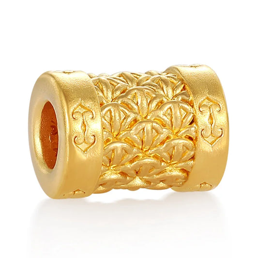 Chinese retro style 24k pure gold hard gold moire pattern good luck cylindrical bracelet beaded high-end gold jewelry
