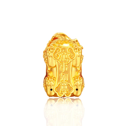 24K Solid Gold Small Ball Right-Turn Lion Dance Figurine 7g