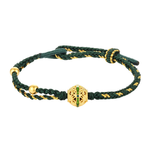 High Quality 24K Micro-Hard Gold Beaded Bracelet With Unique Chinese Style Design Green Braided Rope Charm