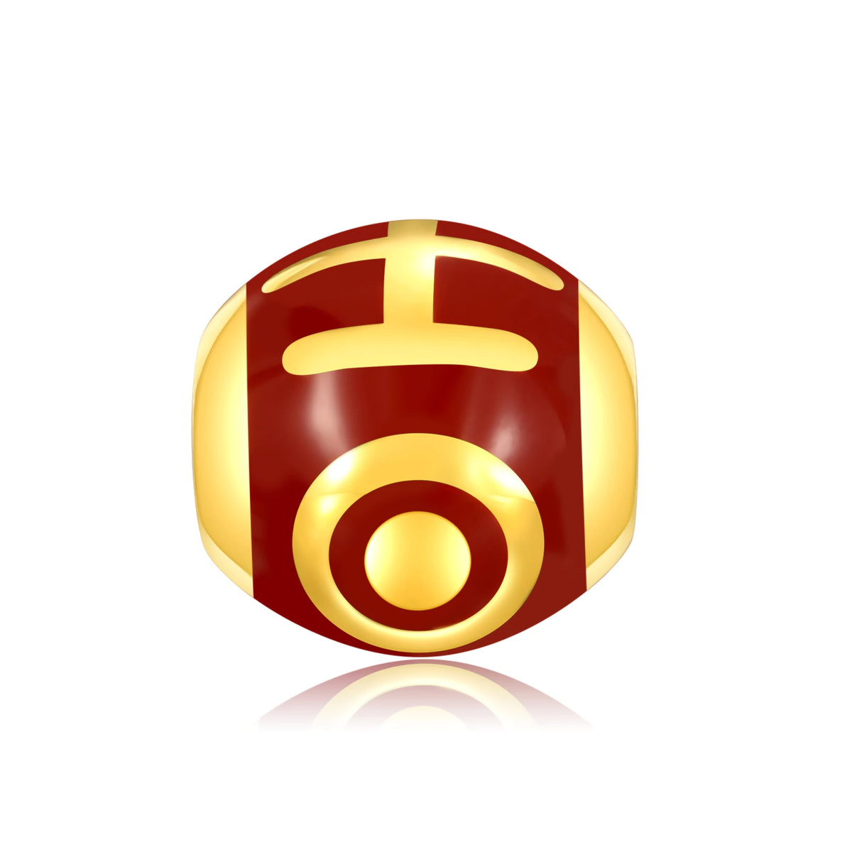 24K Solid Gold Red Large Ji Character Flattened Gilded Charm 1.75g