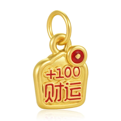 0.55g 5D 24K Yellow Gold Charm Enamel Money - Bag Shaped Pendant With the Chinese Characters Fine Jewelry Accessories