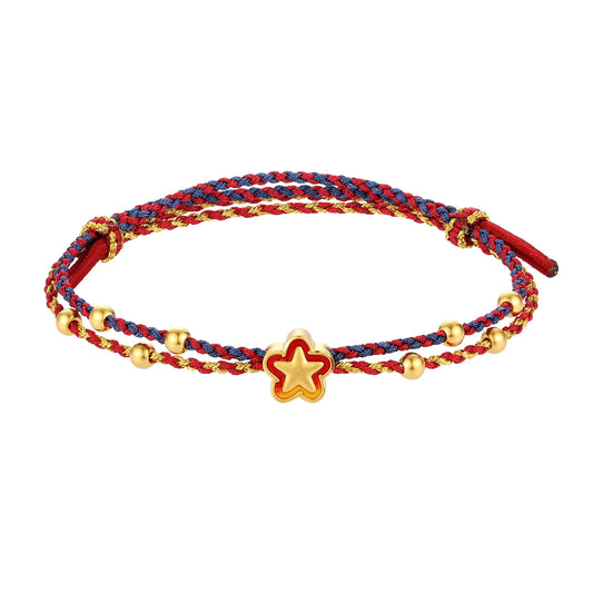 Luxurious 24K Pure Gold Micro-Hard Star-Shaped Beaded Bracelet Multicolor Braided Rope Noble Gift Fine Charm Micro Hard Bracelet