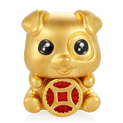 24K Solid Gold Classical Style Dog Shape Beaded Bracelet with Sandblasted Enamel Finish High-End Jewelry Accessories