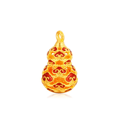 Hollow Out Auspicious Cloud Gourd Gold Charm - 2.2g