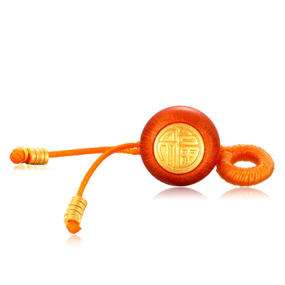 24K Solid Gold Brushed Warm Orange Fortune Bag Charm 0.7g