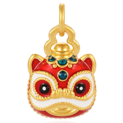 24K Solid Gold 1.38g 5D Ancient Enamel Cute Lion Charm Pendant for Necklaces High Quality Blessing Jewelry