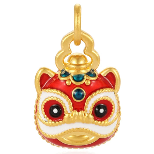 24K Solid Gold 1.38g 5D Ancient Enamel Cute Lion Charm Pendant for Necklaces High Quality Blessing Jewelry