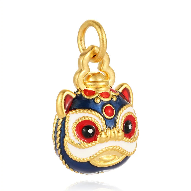 High-End Chinese Style 24K 5D Solid Golden Lion Shape Pendant Cute Style Fine Pendant & Charm for Gift