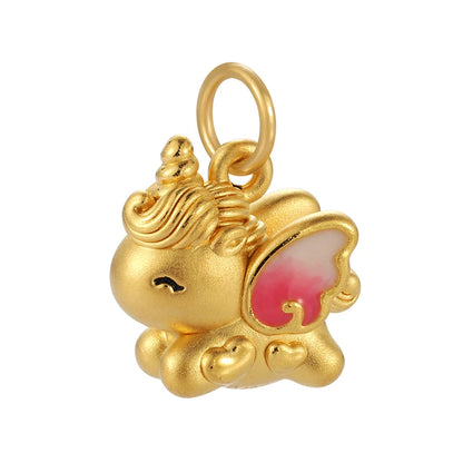 24K solid gold pink wings unicorn pendant high-end gold pendant for necklace cute style pendant
