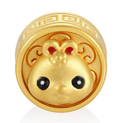 24K Solid Gold Hard Rabbit Shape Rotatable Round Beaded High-End Classical Style Sandblasted Enamel Finish Jewelry Bracelet