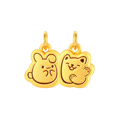 Magnetic Rabbit & Dog Liuhe Pair Gold Charm - 1.3g