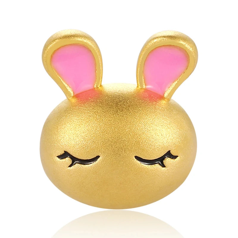 24K Solid Gold Beaded Enamel Craftsmanship High-End Cute Rabbit-Shaped Sandblasted 2.4mm Aperture Bracelet