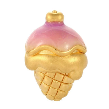 Luxury 24K Gold Pink Beaded Bracelet Accessory Exquisite Small Ice Cream Shape Sweet Series Enamel Jewelry Findings Components
