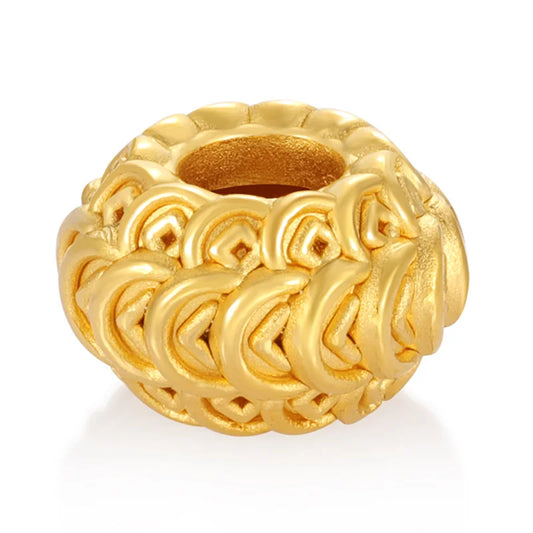 24K Gold Coin Pattern Beaded DIY Bracelet Wealth Chinese Style Jewelry 0.8g