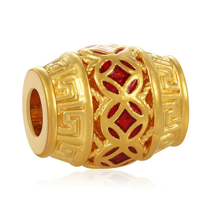 24K Gold Coin Tube Filigree Beaded Charm Minimalist Wealth Jewelry For Women 0.6g