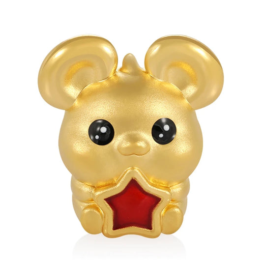 Chinese Zodiac Culture 24K Micro-Hard Gold Star Mouse Shape Classical Beaded Bracelet Sandblasted Enamel Finish High-End Jewelry