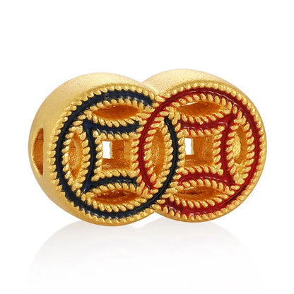 24K Hard Gold Solid Gold Beaded Bracelet with Hollow Double Copper Coin Shape High-End Jewelry Accessories
