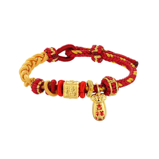 Wealth and serenity meaning 24K pure gold slightly hard gold traditional Chinese style beaded bracelet