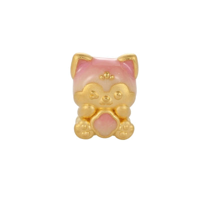 24K Solid Gold Cute Fox-Shaped Beaded Enamel Craft Bracelet with Micro-Hard Gold Surface Treatment 3.0mm Aperture