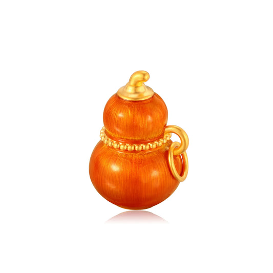 24K Solid Gold Brushed Warm Orange Gourd Charm 1.4g