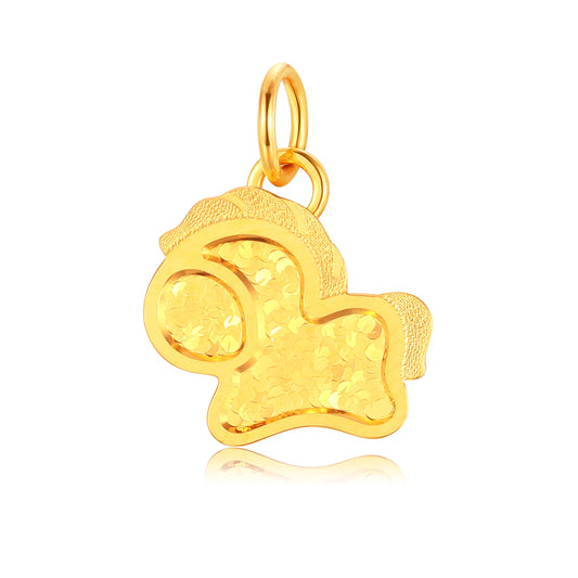 24K Solid Gold CNC Shining Bangs Little Horse Charm 1.15g