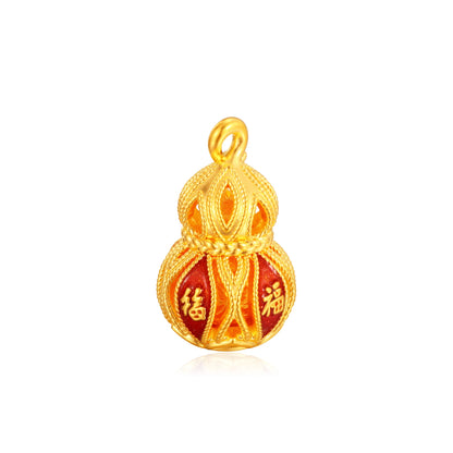 Hollow Out Fortune Character Gourd Gold Charm - 2.7g