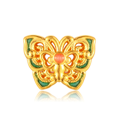 24K Solid Gold Fluttering Blessing Filigree Charm 0.6g