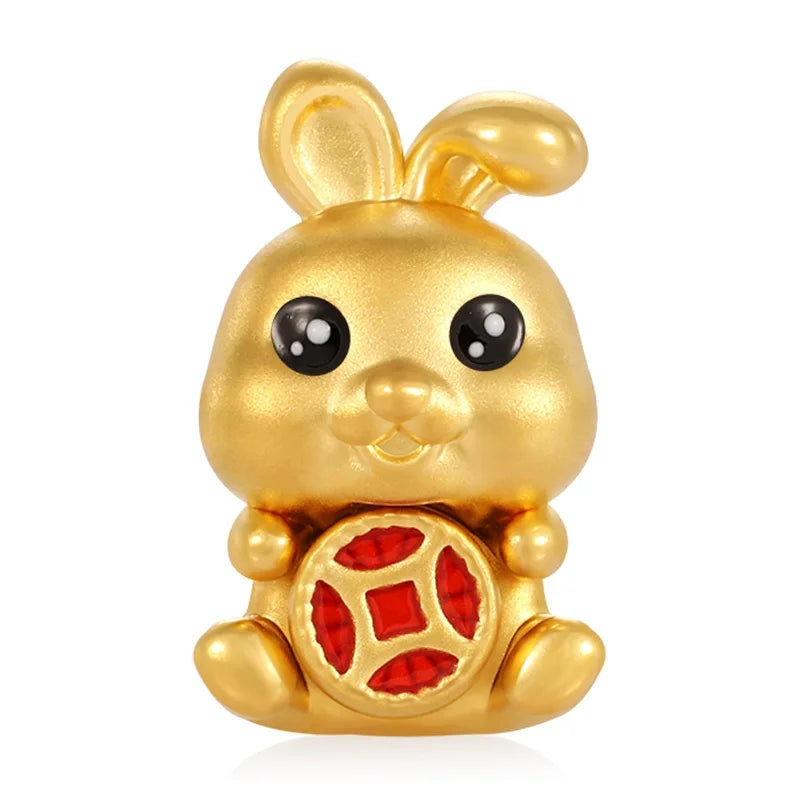 24k pure gold craftsmanship hard gold rabbit-shaped bracelet beaded high-end gold jewelry accessories