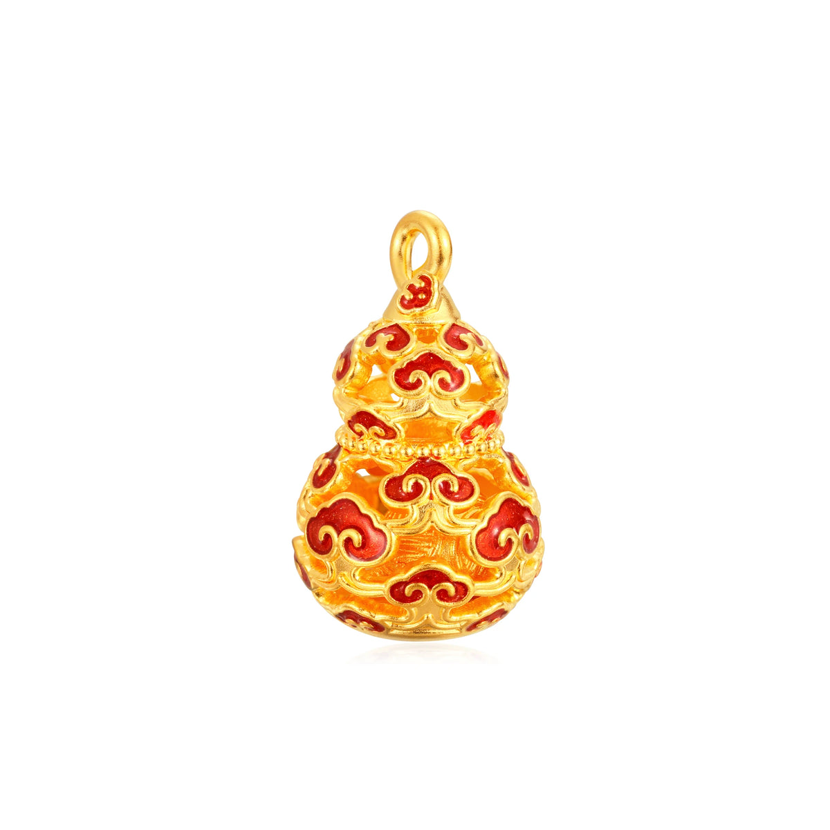 Hollow Out Auspicious Cloud Gourd Gold Charm - 2.2g