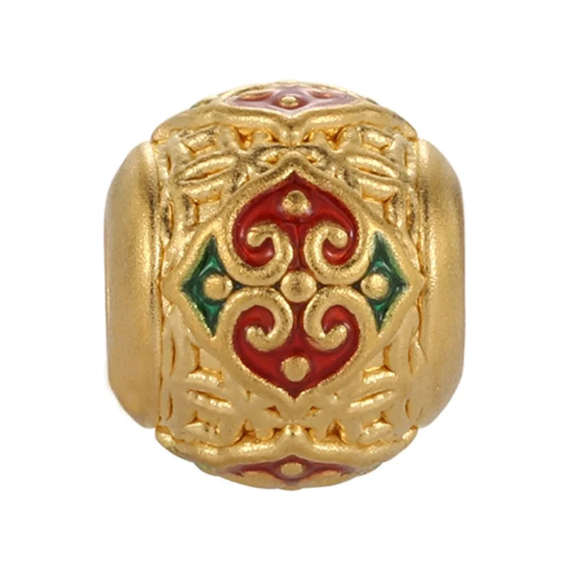 Novel Design Classical Style 24K Solid Gold Ruyi Beads Bracelet 3.8mm Aperture Car Grinding Enamel Finish High-end Gold Beads